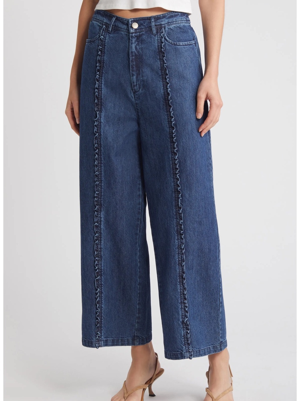Cleobella Nigel Ruffle Crop Wide Leg Jeans Dark Wash Size S